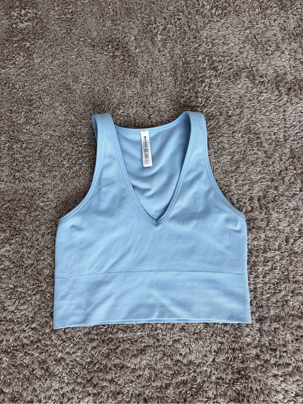 Athleta Aurora Seamless Crop Rib V-Neck Tank Top - Light Blue Medium